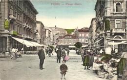 ** T2 Fiume, Piazza Dante / Market Square, Cafe, W. L. Bp. 3848-1910. Verlag Celestine Mayer - Non Classés