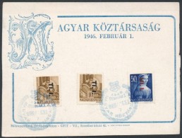 1946 Magyar Köztársaság Emléklap 2 Klf SzínÅ± (3 Db) BetÅ±s (I) Bélyeggel,... - Sonstige & Ohne Zuordnung