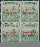 ** Arad 1919 Magyar Posta 5f Négyestömb Garancia Nélkül (60.000) (sarokhiba / Missing... - Autres & Non Classés