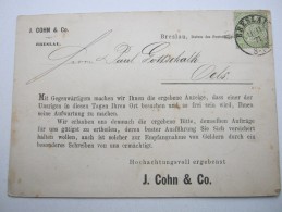 BRESLAU , Klarer Stempel Auf Vertreterkarte , Sehr Dekorativ 1871 ,  Judaika - Entiers Postaux