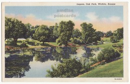 WICHITA KANSAS KS,  OAK PARK LAGOON - GARDEN - TREES C1940s Vintage Linen Postcard [6472] - Wichita