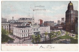 NY NEW YORK CITY, CITY HALL AND WORLD BUILDING BIRDS EYE VIEW 1900s Vintage Postcard [6477] - Autres Monuments, édifices