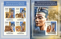 Togo 2013, 100th Discovery Nefertiti Bust, 4val In BF+BF IMPERFORATED - Egyptology