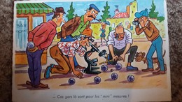 CPSM  PETANQUE JEUX DE BOULES CES GARS LA NE SONT PAS DS LES MINI MESURES TELESCOPE JUMELLES ILLUSTRATEUR BOZZ - Petanca