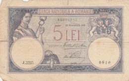 5 LEI, COAT OF ARMS, 1928, PAPER BANKNOTE,ROMANIA. - Romania