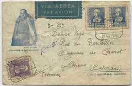 ESPAGNE - 1939 - ENVELOPPE (PROPAGANDE FRANCO) AIRMAIL RECOMMANDEE De GIJON Avec CENSURE  => LISIEUX (CALVADOS) - Marcas De Censura Nacional