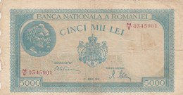 5000 LEI, COAT OF ARMS, 1945, PAPER BANKNOTE,ROMANIA. - Romania