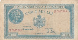5000 LEI, COAT OF ARMS, 1945, PAPER BANKNOTE,ROMANIA. - Roumanie