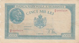 5000 LEI, COAT OF ARMS, 1945, PAPER BANKNOTE,ROMANIA. - Roumanie