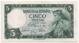 Billet De Banque ESPAGNE - 5 Pesetas De 1954  - NEUF - Sans Pliure, Tâche, Trou... - 5 Pesetas