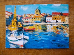 Delcampe - Carte Assez Rare , Hérault , Le Port De Mèze , Huile Sur Toile D'éric Battista - Mèze