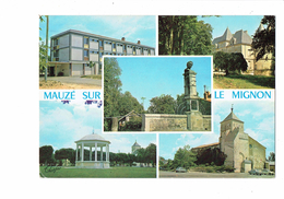 Cpm - 79 - MAUZE-SUR-LE-MIGNON - Multivues - 1973 - Collège - Statue Kiosque église - Mauze Sur Le Mignon