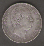 ITALIA 2 LIRE 1887 UMBERTO I AG SILVER - 1878-1900 : Umberto I.