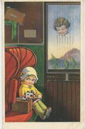 ENFANTS - LITTLE GIRL - MAEDCHEN  - Jolie Carte Fantaisie Fillette Assise Dans Train Signée CASTELLI - Castelli