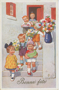 ENFANTS - LITTLE GIRL - MAEDCHEN  - Jolie Carte Fantaisie Viennoise Enfants Avec Fleurs "Bonne Fête " - Signée FEIERTAG - Feiertag, Karl