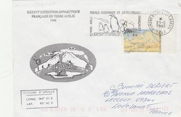 Cachet Illustré MID WINTER  Sur Lettre Flamme Manchots Empereurs Dumont D'Urville Terre Adélie TAAF 21/6/1996 - Expediciones Antárticas