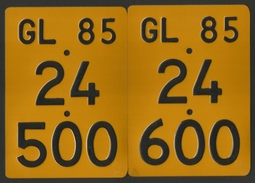 Velonummer Mofanummer Glarus GL 85, Nummernpaar (24500 + 24600) - Number Plates