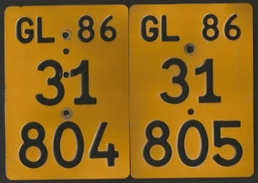 Velonummer Mofanummer Glarus GL 86, Nummernpaar (31804 + 31805) - Number Plates