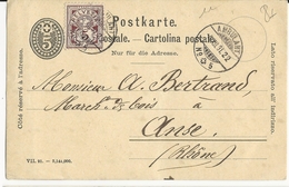 SUISSE - 1890 - CARTE ENTIER Avec OBLITERATION AMBULANT N°7 + MARQUE LINEAIRE De MOUDON Pour ANSE (FRANCE) - Postmark Collection