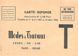 Carte Réponse T Valable Du 1er Avril 1967 Au 31 Mars 1968 - Buste Risposta T