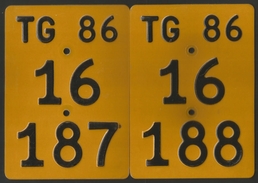 Velonummer Mofanummer Thurgau TG 86, Nummernpaar (16187 + 16188) - Number Plates