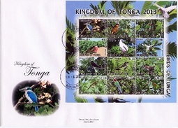 Tonga 2013,  Birds Of Tonga, Parrots, Kingfisher, Hibiscus, 12val In BF In FDC - Tonga (1970-...)