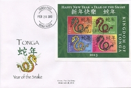 Tonga 2013, Chinese Year Of The Snake, 4val In BF In FDC - Tonga (1970-...)