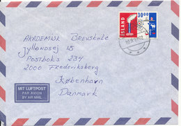 Iceland Air Mail Cover Sent To Denmark 10-9-1992 Single Franked - Luchtpost