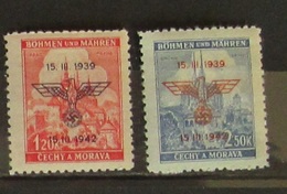 Germania Occupazione 1942 Bohmen Und Mahren 2 Stamps Overprinted 3 Year Protectorate MNH - Unused Stamps