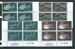Tonga Niuafo´ou 1989 Fish Ocean Protection Set Of 4 MNH Blocks Of 4  Specimen Overprints , Some Faults - Tonga (1970-...)