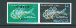 Tonga Niuafo´ou 1989 32s Fish Ocean Protection Imperforate Plate Proofs With Gutter Label  MNH - Tonga (1970-...)