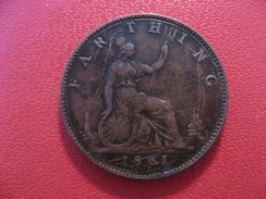 Grande-Bretagne - UK - Farthing 1881 Victoria 3787 - B. 1 Farthing