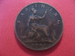 Grande-Bretagne - UK - Farthing 1891 Victoria 3865 - B. 1 Farthing