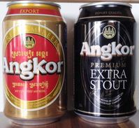 2 Different Cambodia Cambodge Angkor Empty 330ml Beer Cans / Opened At Bottom - Cannettes