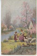 ENFANTS - Jolie Carte Fantaisie Femme Avec Enfants Et Moutons Signée KAUFMANN - T.S.N. Série 1238 - Kauffmann, Paul