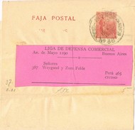 20568. Faja De Publicacion Entero Postal BUENOS AIRES (Argentina) 1912. Liga Defensa Comercial - Enteros Postales