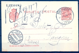1909 , CANTABRIA , ENTERO POSTAL E.P. 45 CIRCULADO A LANGNAU , LLEGADA. - 1850-1931