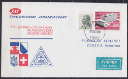 Yugoslavia 1974 Yugoslav Airlines Issue (JAT) 25th Anniversary Of Air Traffic Between Beograd And Zurich, Airmail Cover - Luftpost