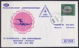 Yugoslavia 1975 Yugoslav Airlines (JAT) Air Traffic Beograd - Munich - 25th Anniversary, Commemorative Airmail Cover - Luftpost