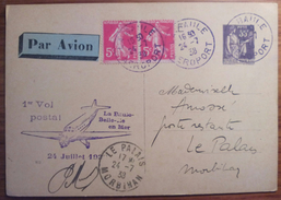 265 France Francia Par Avion Air Mail Morbihan Le Palaia Aeroport Baule 1938 - 1927-1959 Lettres & Documents