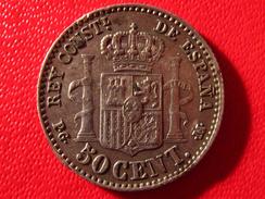 Espagne - 50 Centimos 1892 - Variété 82 3724 - Monedas Provinciales