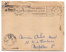 1957--MARSEILLE--Lettre En Franchise-origine Dion Rle Recrutement Pour Montpellier-cachet+flamme Postale- - Militaire Stempels Vanaf 1900 (buiten De Oorlog)