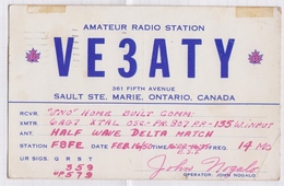 6AI4901 CARTE QSL Radio Amateur SAULT STE MARIE ONTARIO CANADA   1950  2 SCANS - Radio Amateur