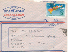 India Aerogramme Sent To USA 23-1-1992 - Airmail