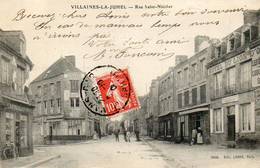 CPA - VILLAINES-la-JUHEL (53) - Aspect De La Rue St-Nicolas , De L'Hôtel Du Lion D'Or Et Du Grand Café Fleury En 1909 - Villaines La Juhel