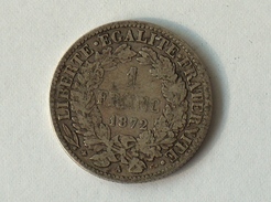 FRANCE 1 Franc 1872 A  - Silver, Argent - H. 1 Franc