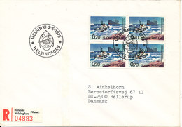 Finland Registered Cover Helsinki 2-6-1975 With A Block Of 4 Seasavings Sent To Denmark - Covers & Documents