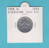 CUBA  5  CENTAVOS  2.003  AL    KM#34  SC/UNC      DL-7607 - Cuba