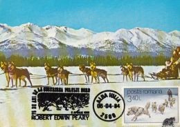 ARCTIC EXPEDITION, ROBERT EDWIN PEARY, DOG, SLED, CM, MAXICARD, CARTES MAXIMUM, 1984, ROMANIA - Expéditions Arctiques