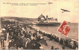 Carte Postale Ancienne De NICE En Hiver-Plage-Promenade Des Anglais Et Palais De La Jetée-Aviation - Transport (air) - Airport